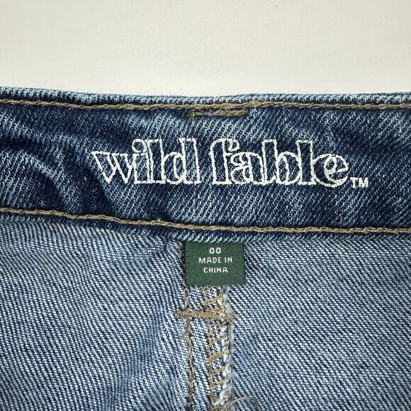 Wild Fable Denim Blue Jean Mini Skirt Distressed Size 00 Medium Wash Pockets - Picture 4 of 6